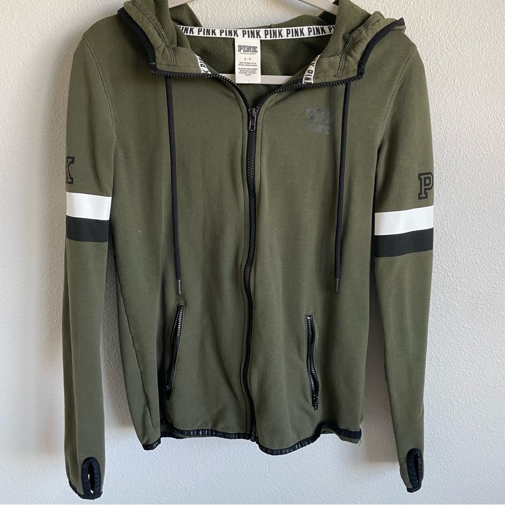 Victoria's Secret Pink Olive Hooded Zip Up Jacket